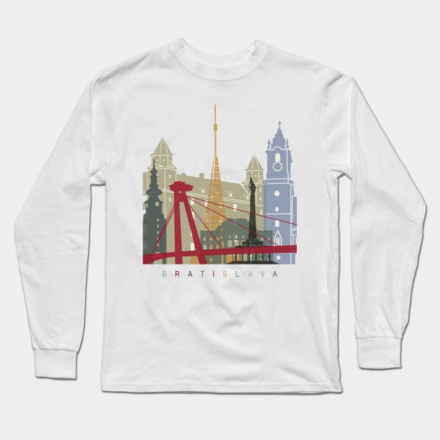 Bratislava skyline poster Long Sleeve T-Shirt by PaulrommerArt